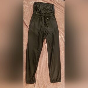 Strapless faux leather jumpsuit